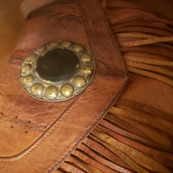 1970's leather fringe purse - Picture 3 of 4
